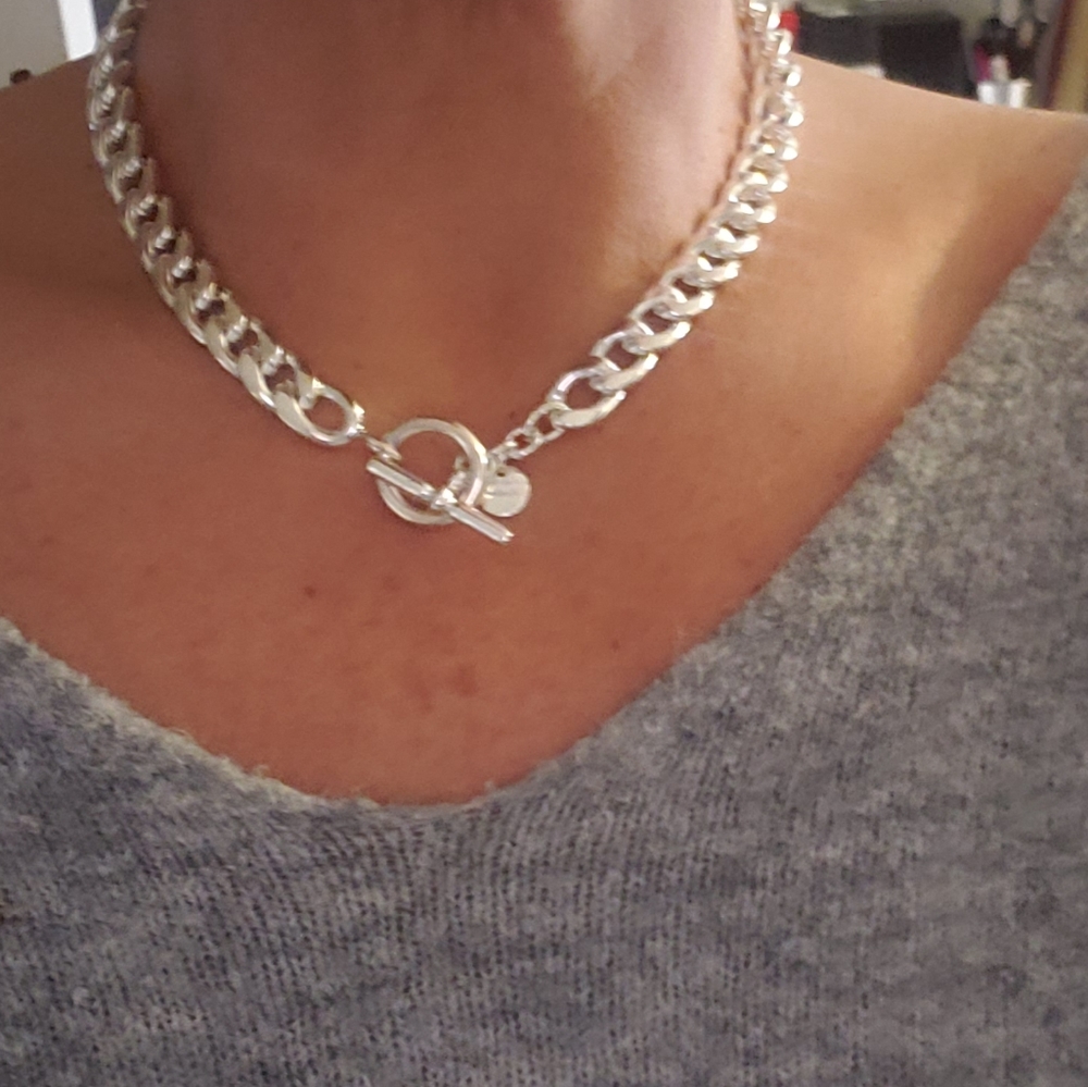 Dyadema Italian Silver Choker Chain Heavy Link Hoop Closer NWOT